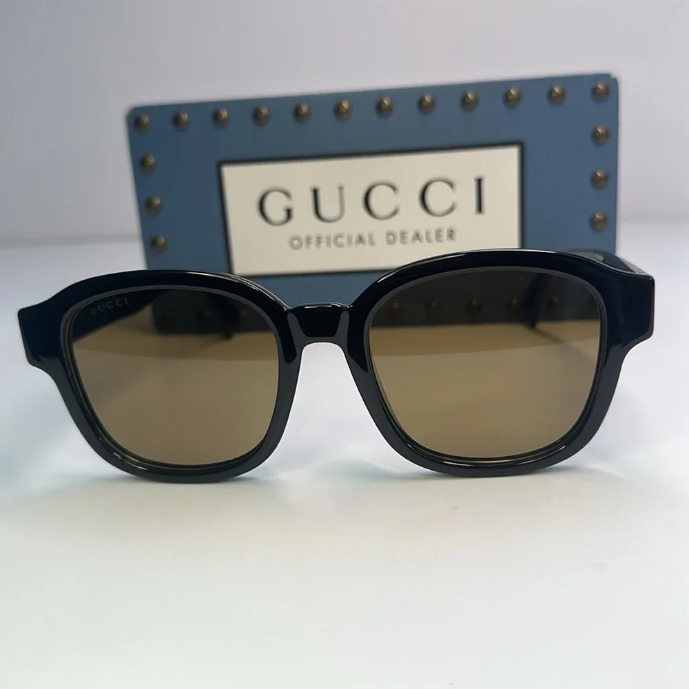 New - GUCCI GG1140SK-003 Unisex Classic Designer Sunglasses in Black & Gold/Br…
